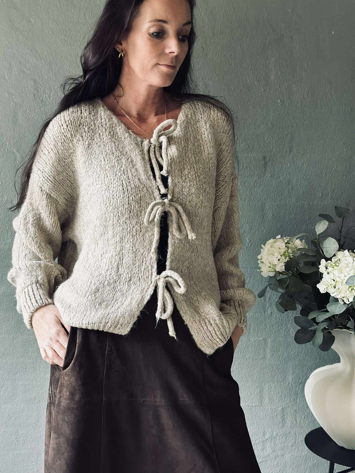 Cardigan avec nœuds - Beige