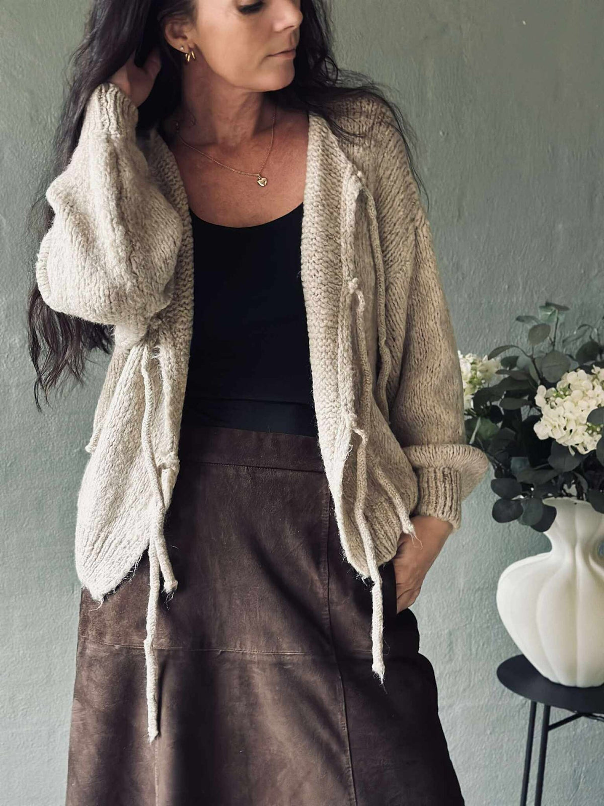 Cardigan avec nœuds - Beige