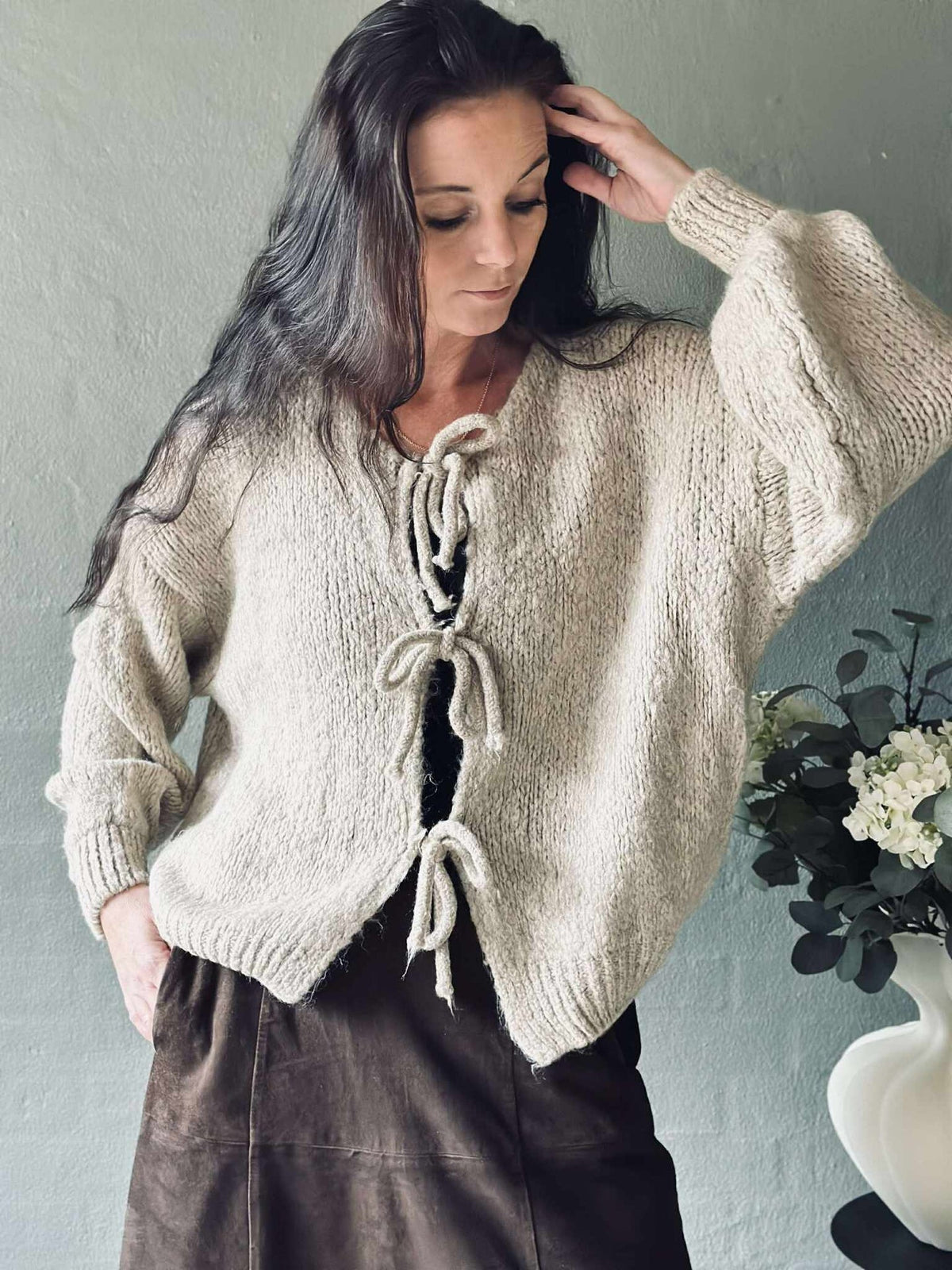 Cardigan avec nœuds - Beige