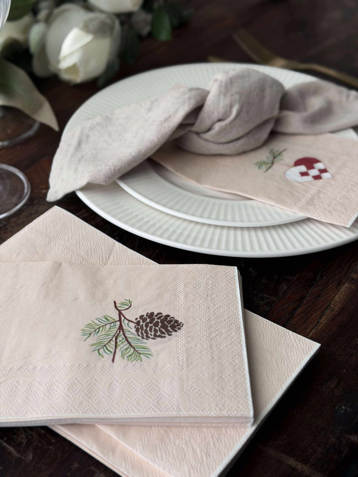 Serviettes de Noël - 20 p. Cœur / pomme de pin
