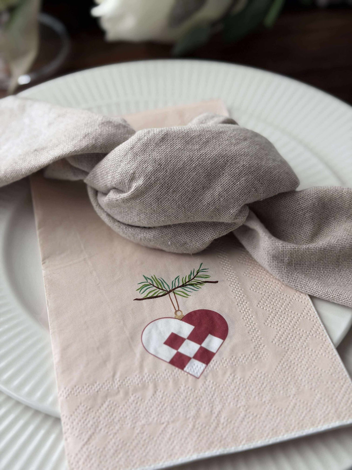Serviettes de Noël - 20 p. Cœur / pomme de pin