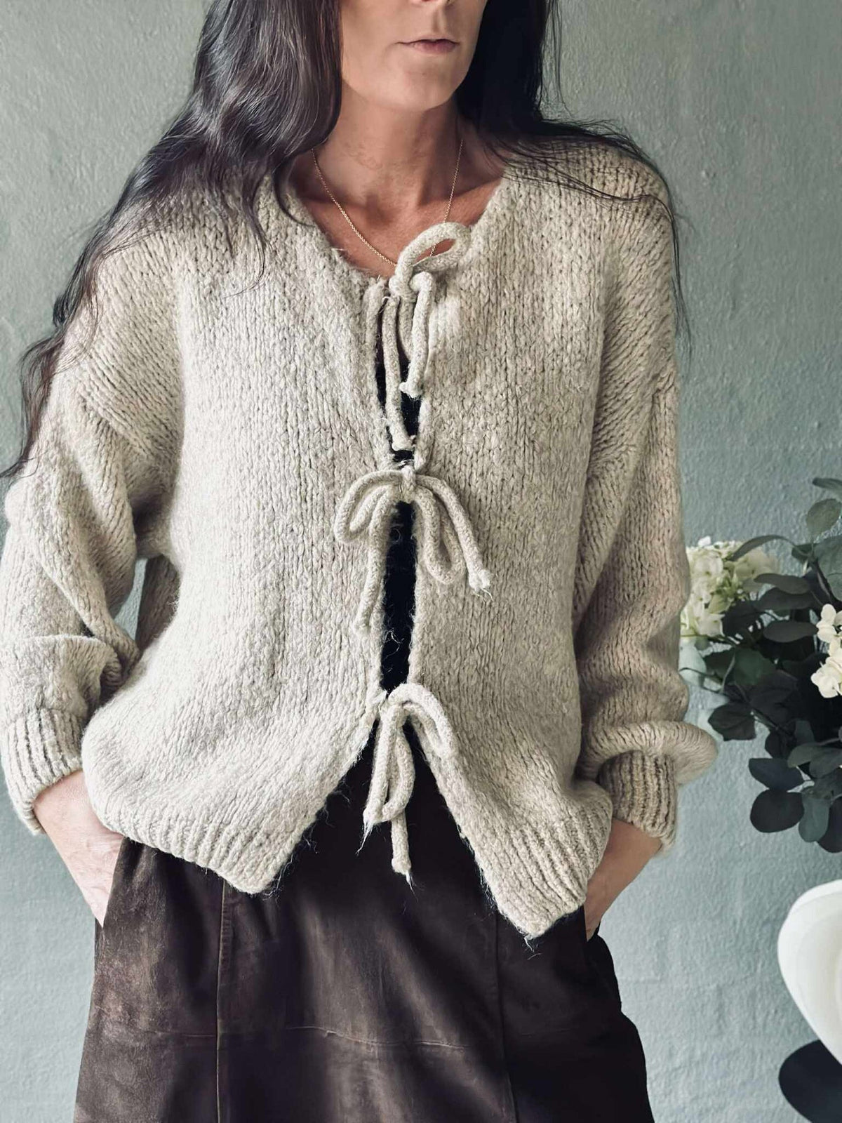 Cardigan avec nœuds - Beige