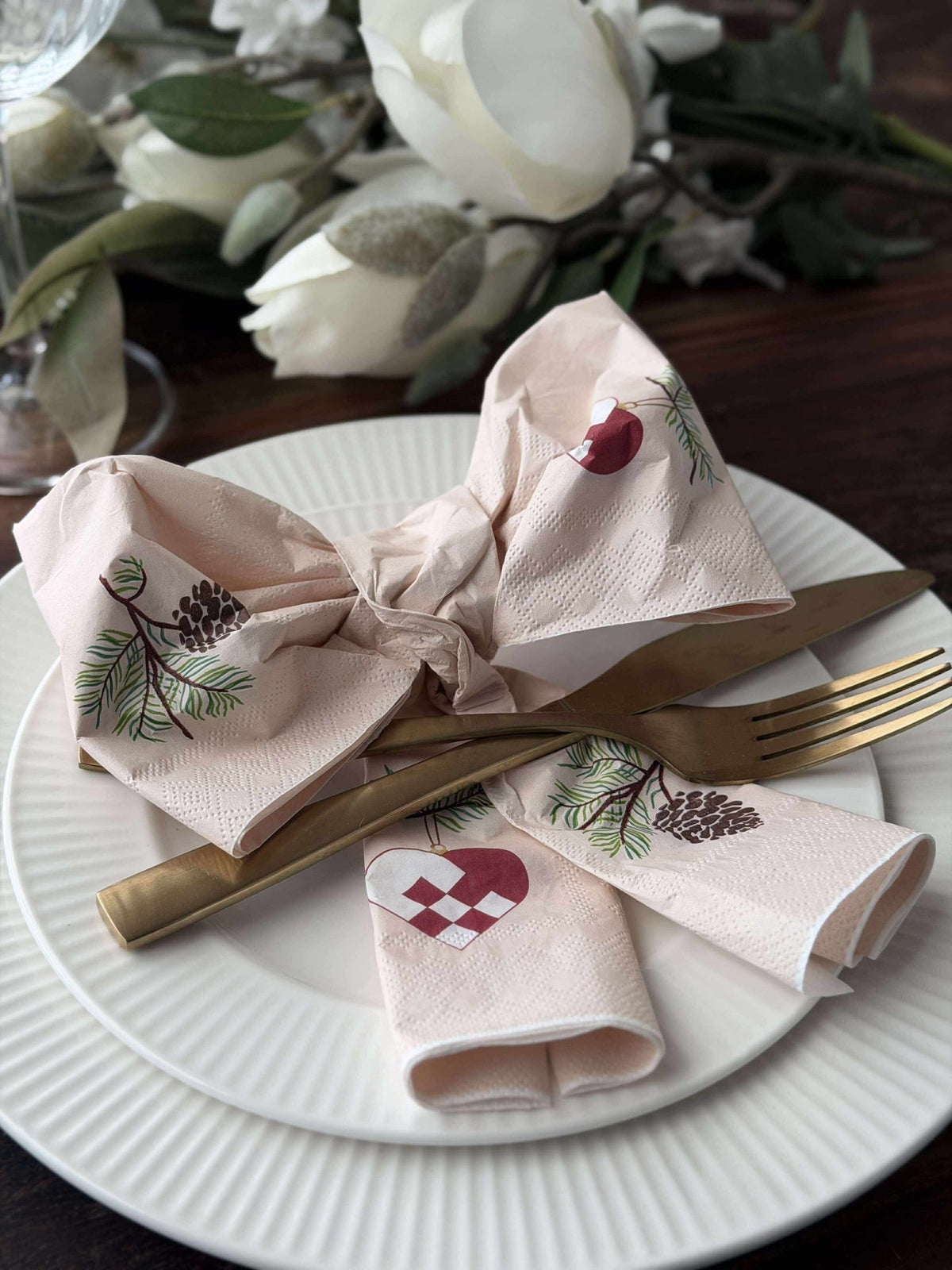 Serviettes de Noël - 20 p. Cœur / pomme de pin