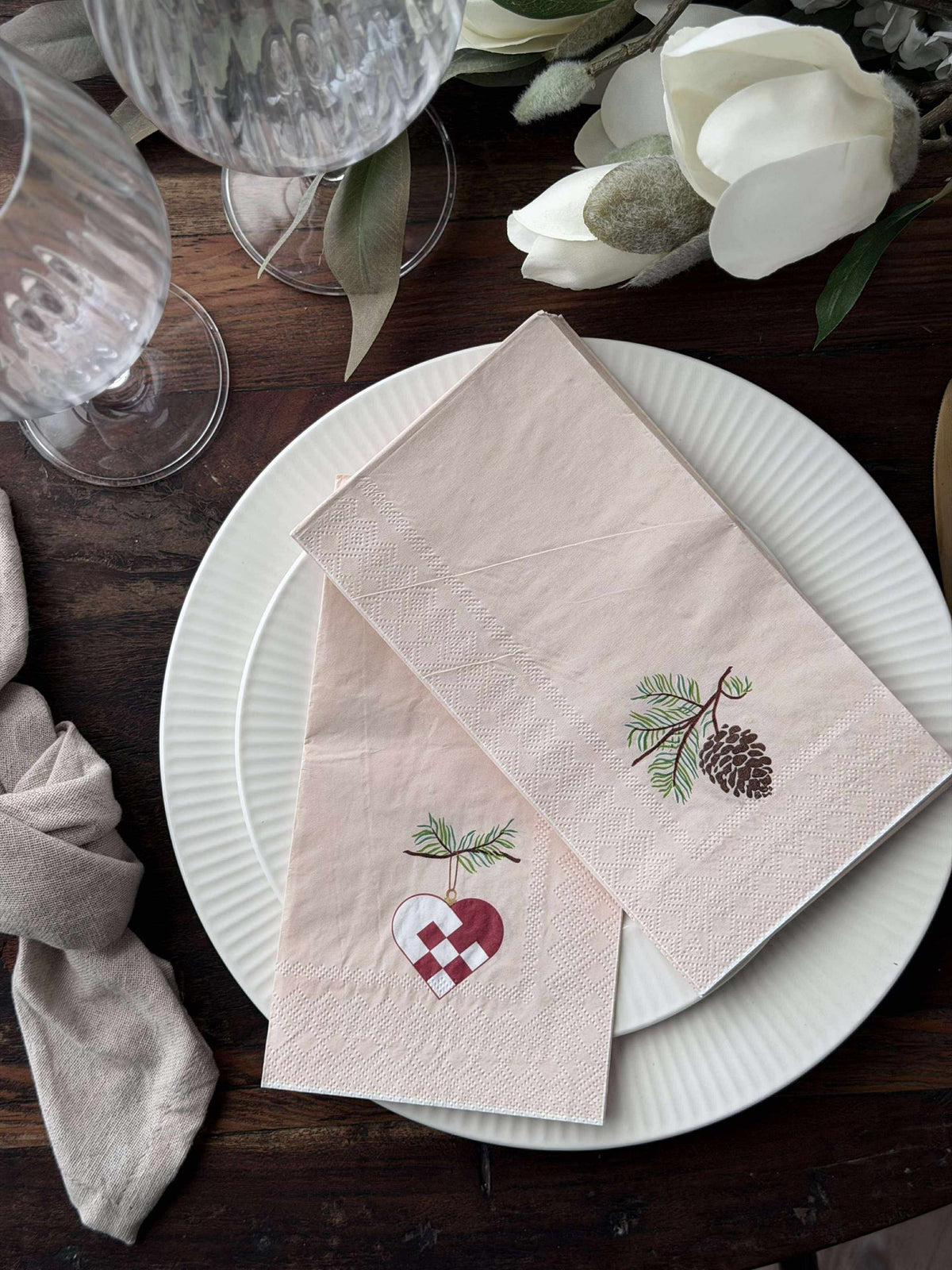 Serviettes de Noël - 20 p. Cœur / pomme de pin