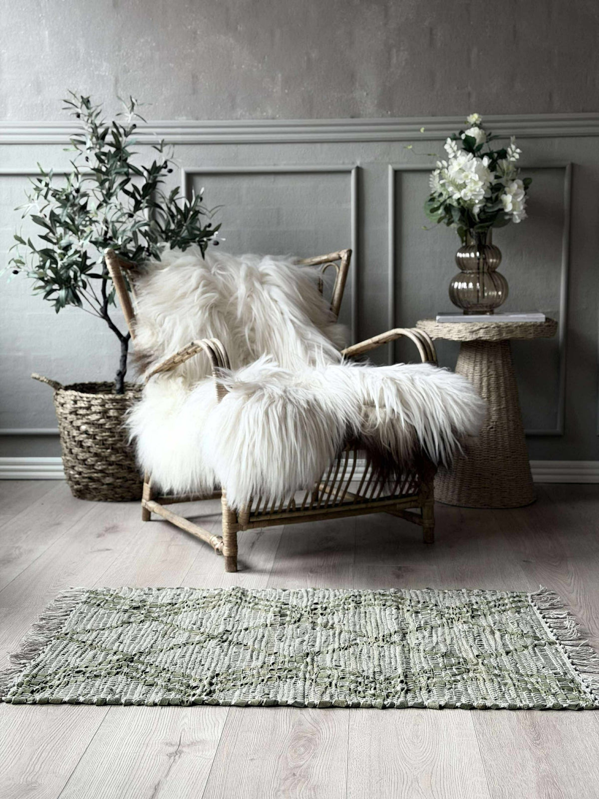 Paillasson en cuir avec franges - Vert