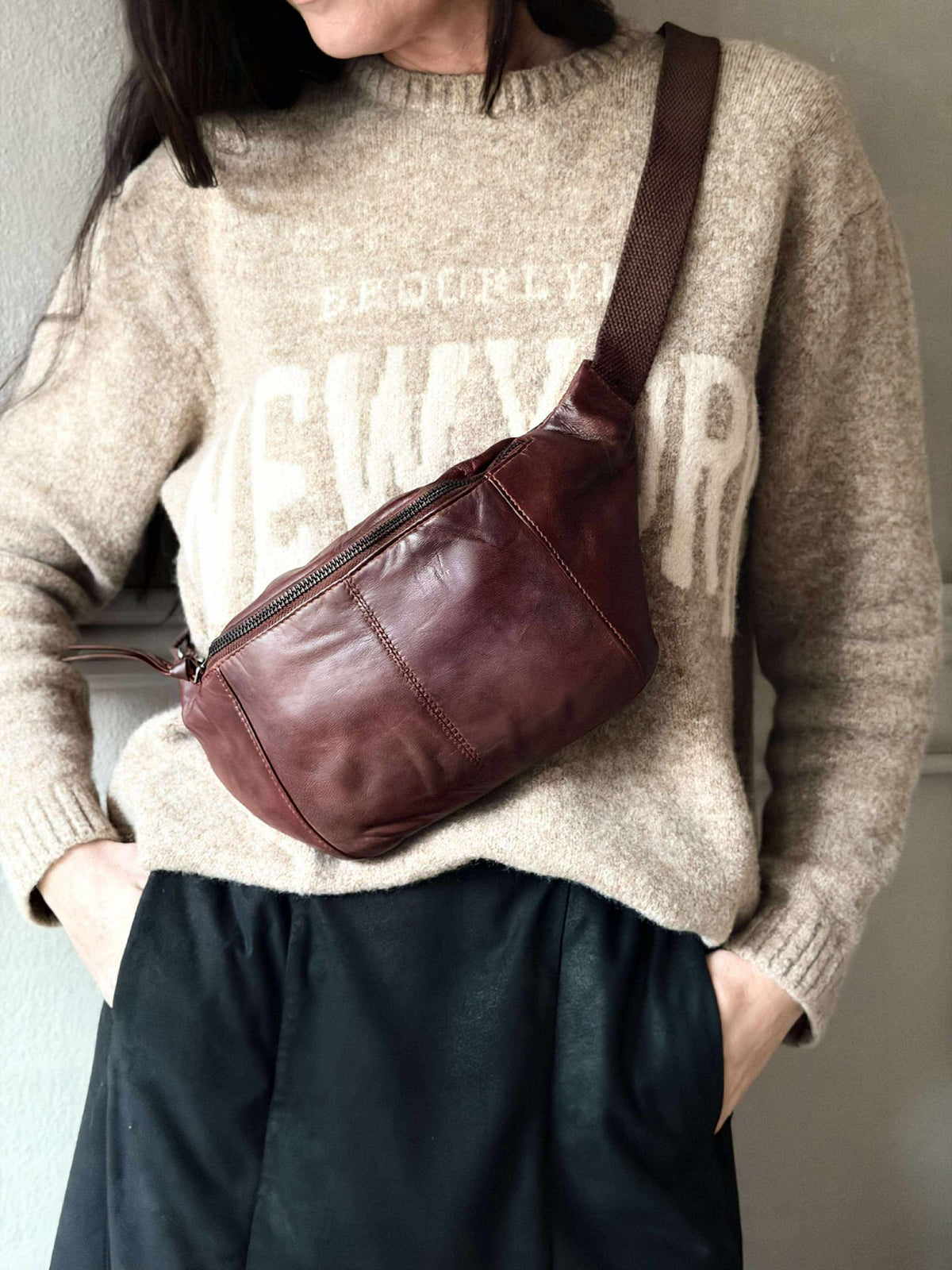 Sac banane JUNE - Nouveau cognac foncé