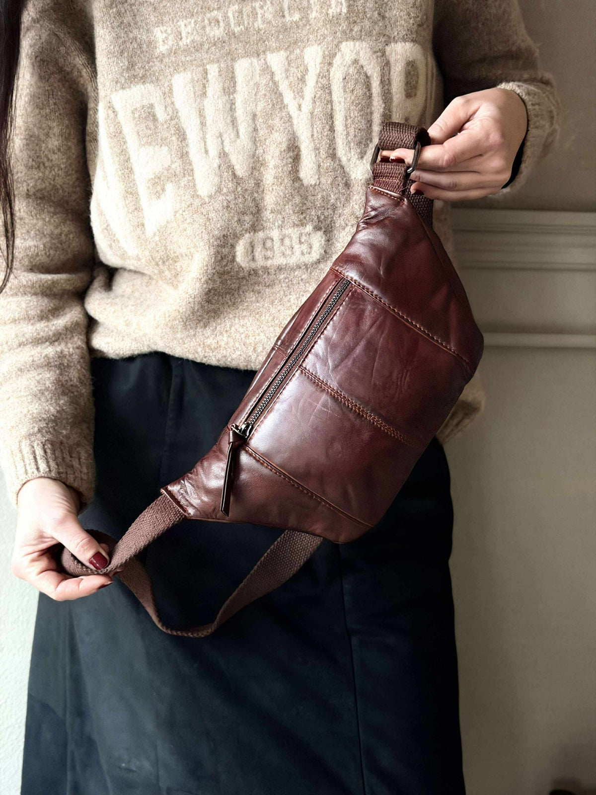Sac banane JUNE - Nouveau cognac foncé