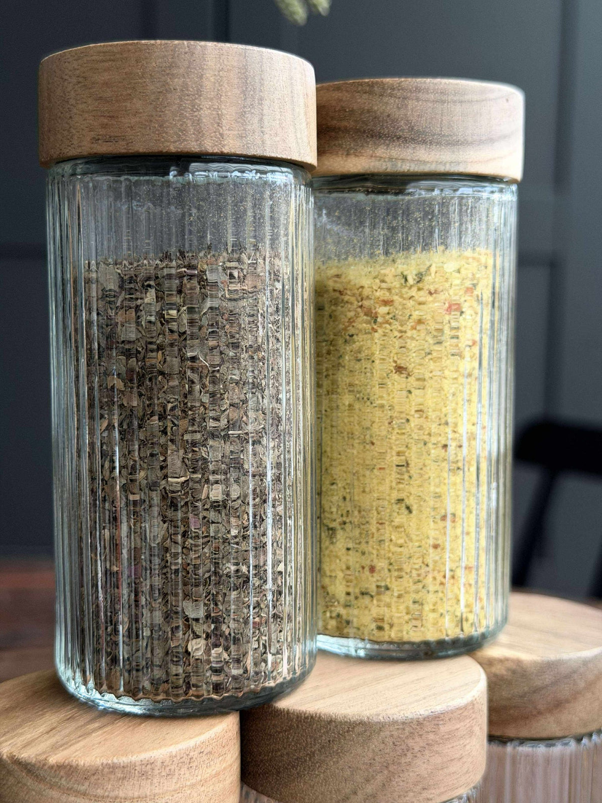 Bocaux à épices avec couvercle en bois - 6 pcs