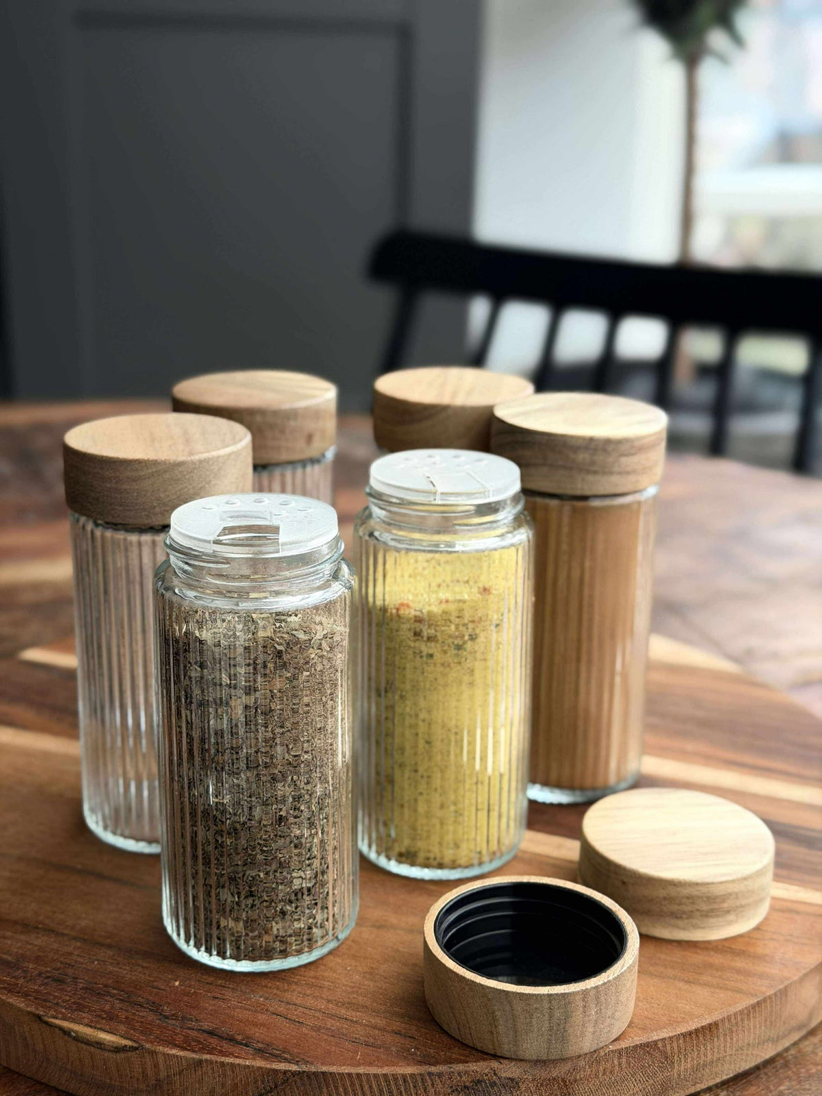Bocaux à épices avec couvercle en bois - 6 pcs