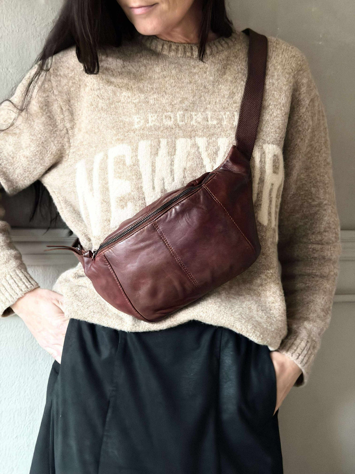 Sac banane JUNE - Nouveau cognac foncé