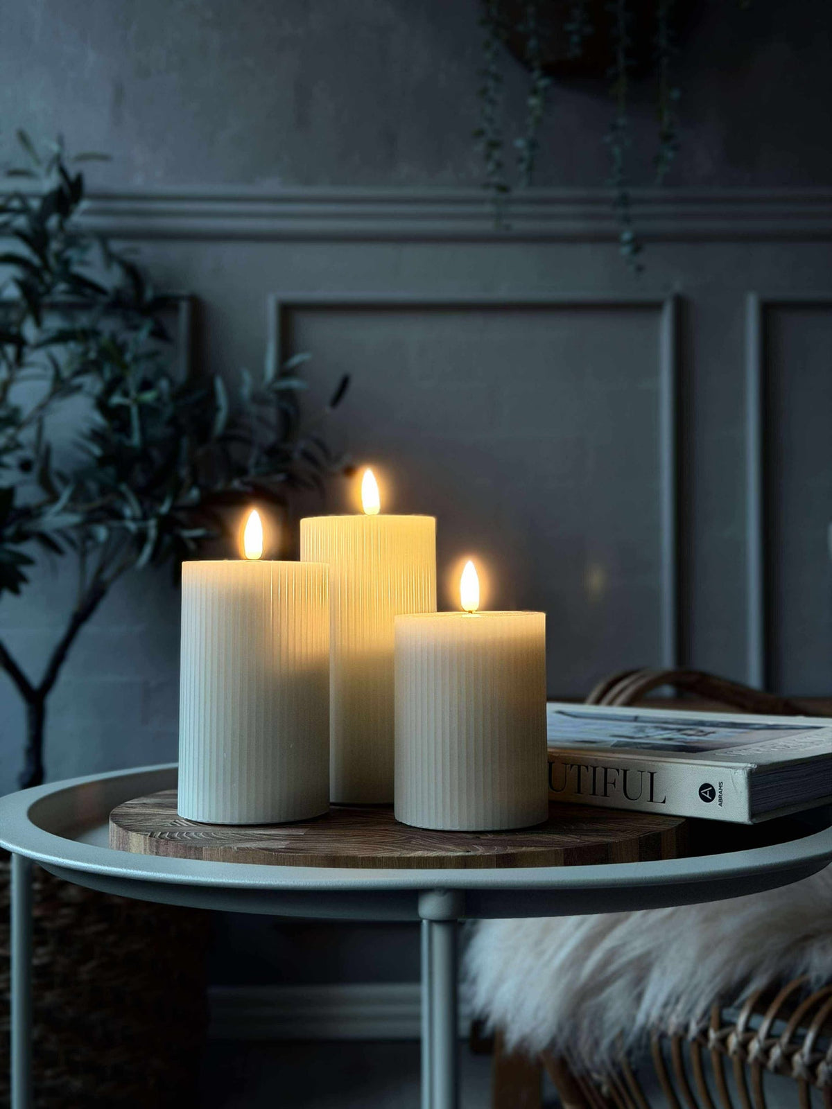 Bougies LED bloc menthe à rainures - Lot de 3 pièces