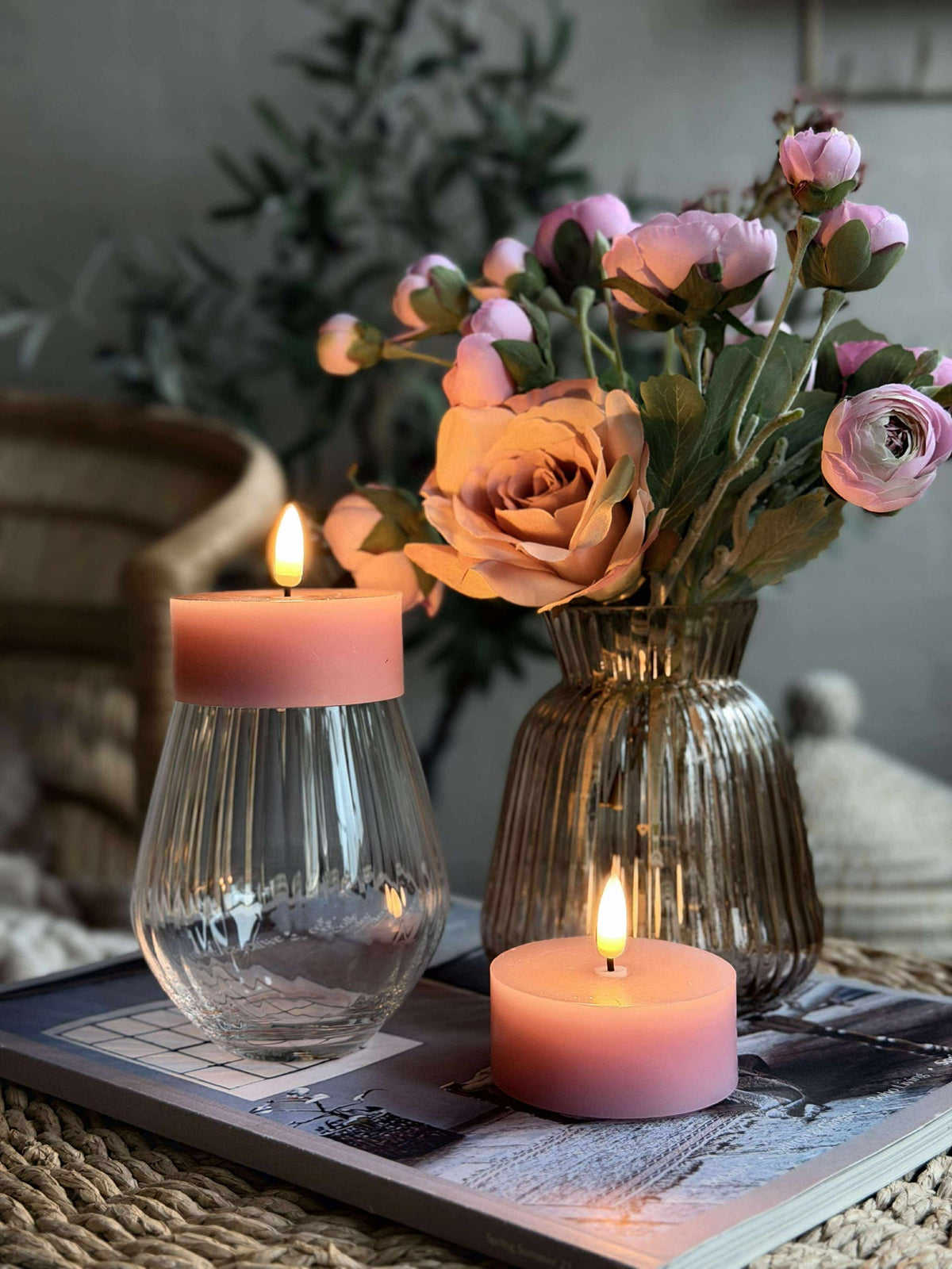 Bougies chauffe-plat LED JUMBO 2 pièces - cire rose