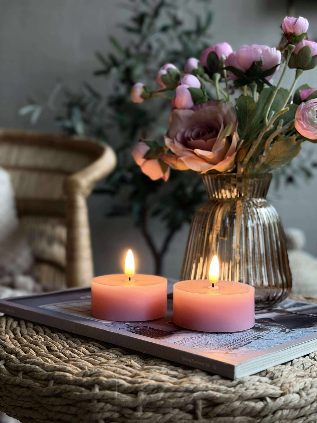 Bougies chauffe-plat LED JUMBO 2 pièces - cire rose