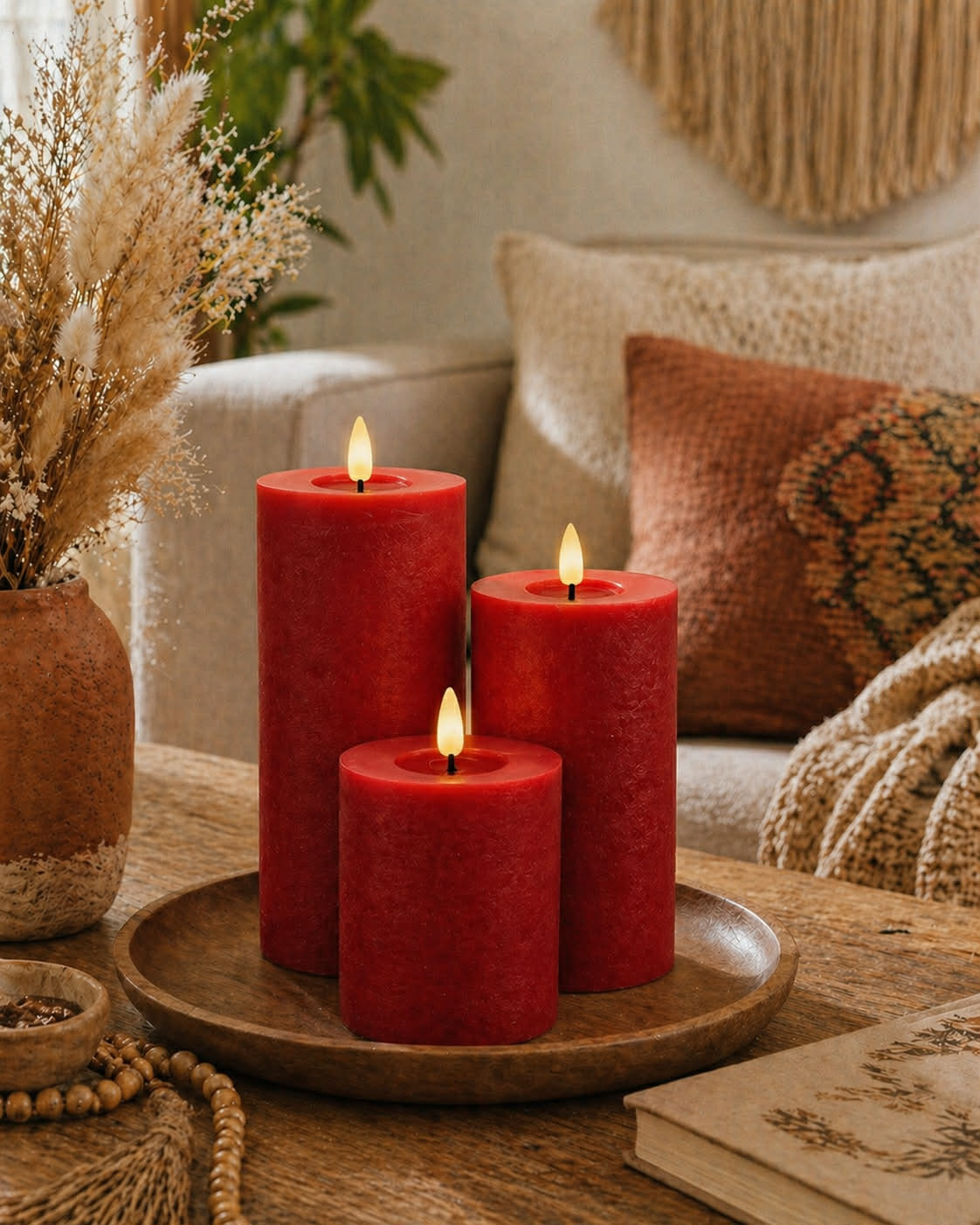 Bougies LED rouges - Lot de 3 pièces avec télécommande