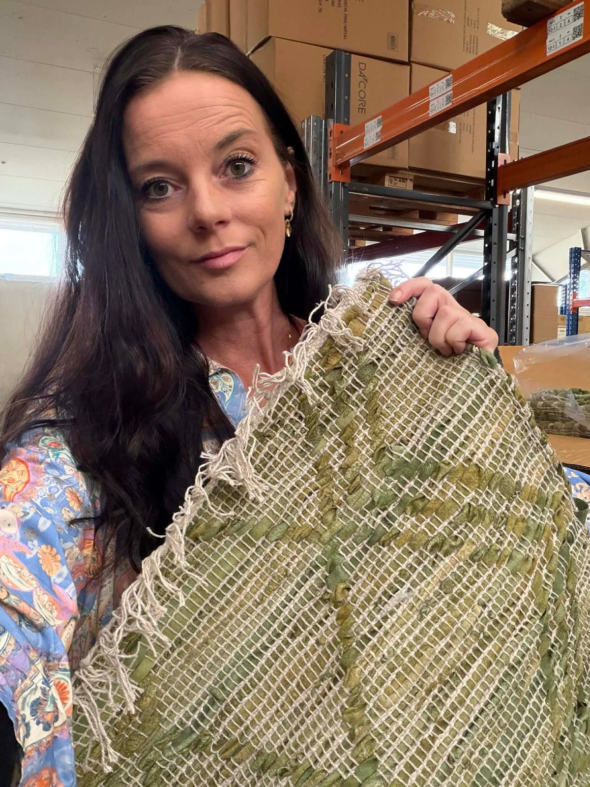 Paillasson en cuir avec franges - Vert