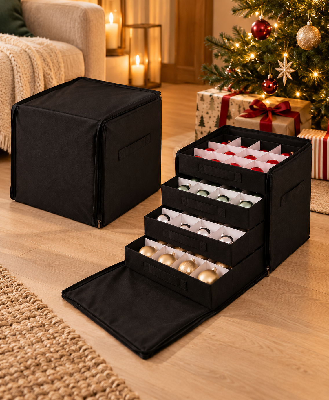 Boîte de rangement à tiroirs compartimentés – pour boules de Noël