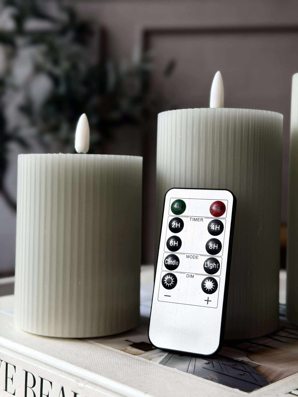 Bougies LED bloc menthe à rainures - Lot de 3 pièces