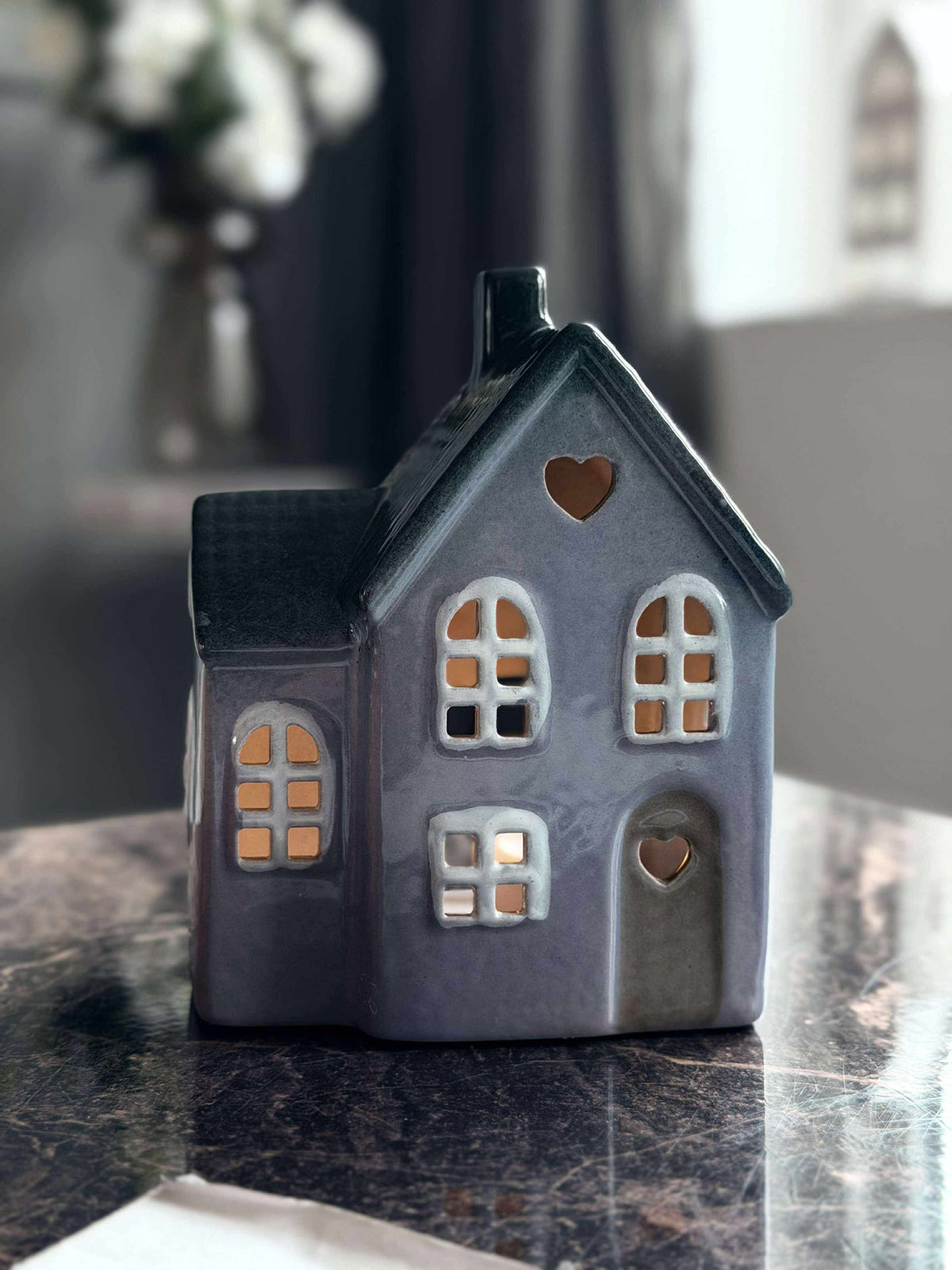 Maison photophore en céramique - Violet