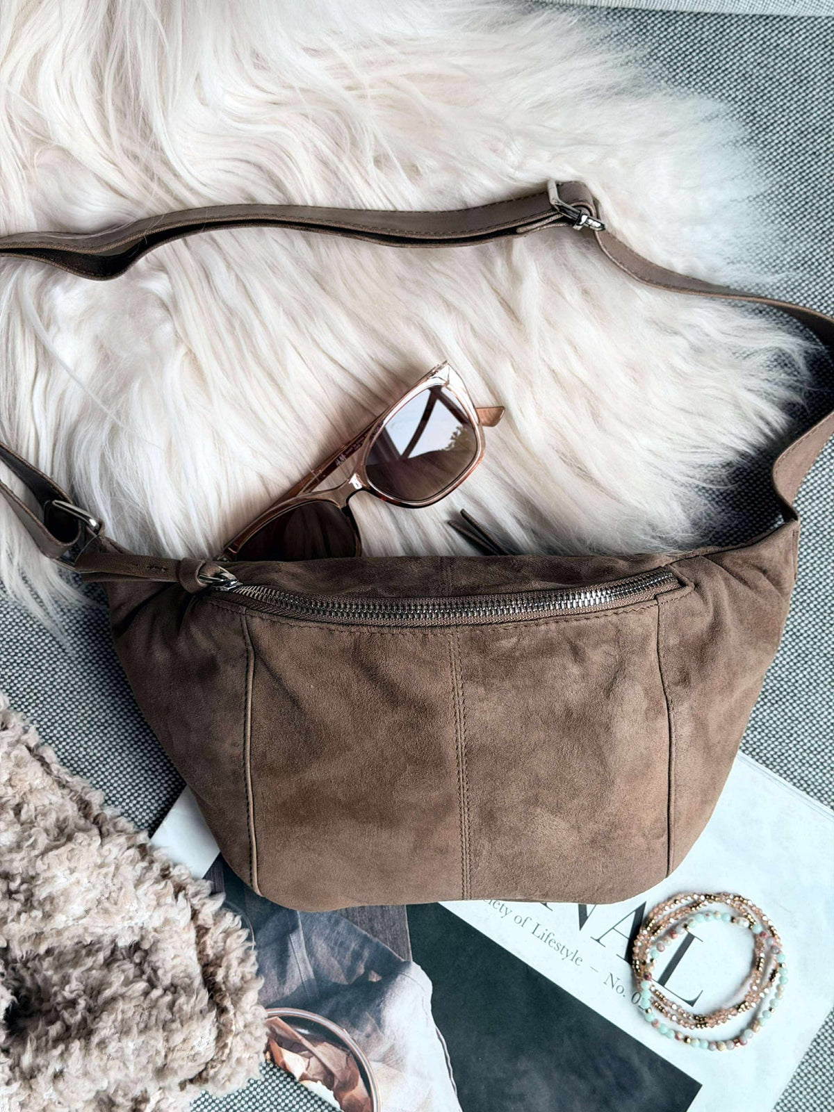 Bumbag JUNE en cuir suédé - Nude brown