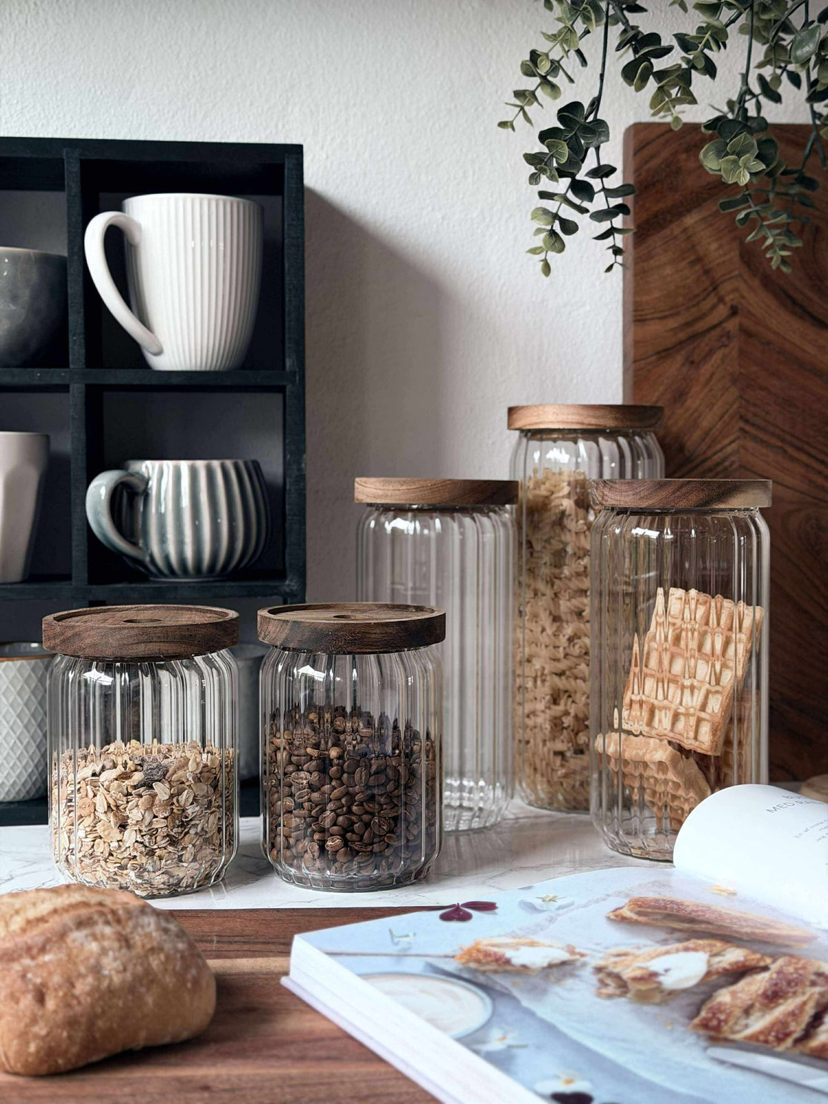 Bocaux de rangement avec couvercles en bois - Lot de 5