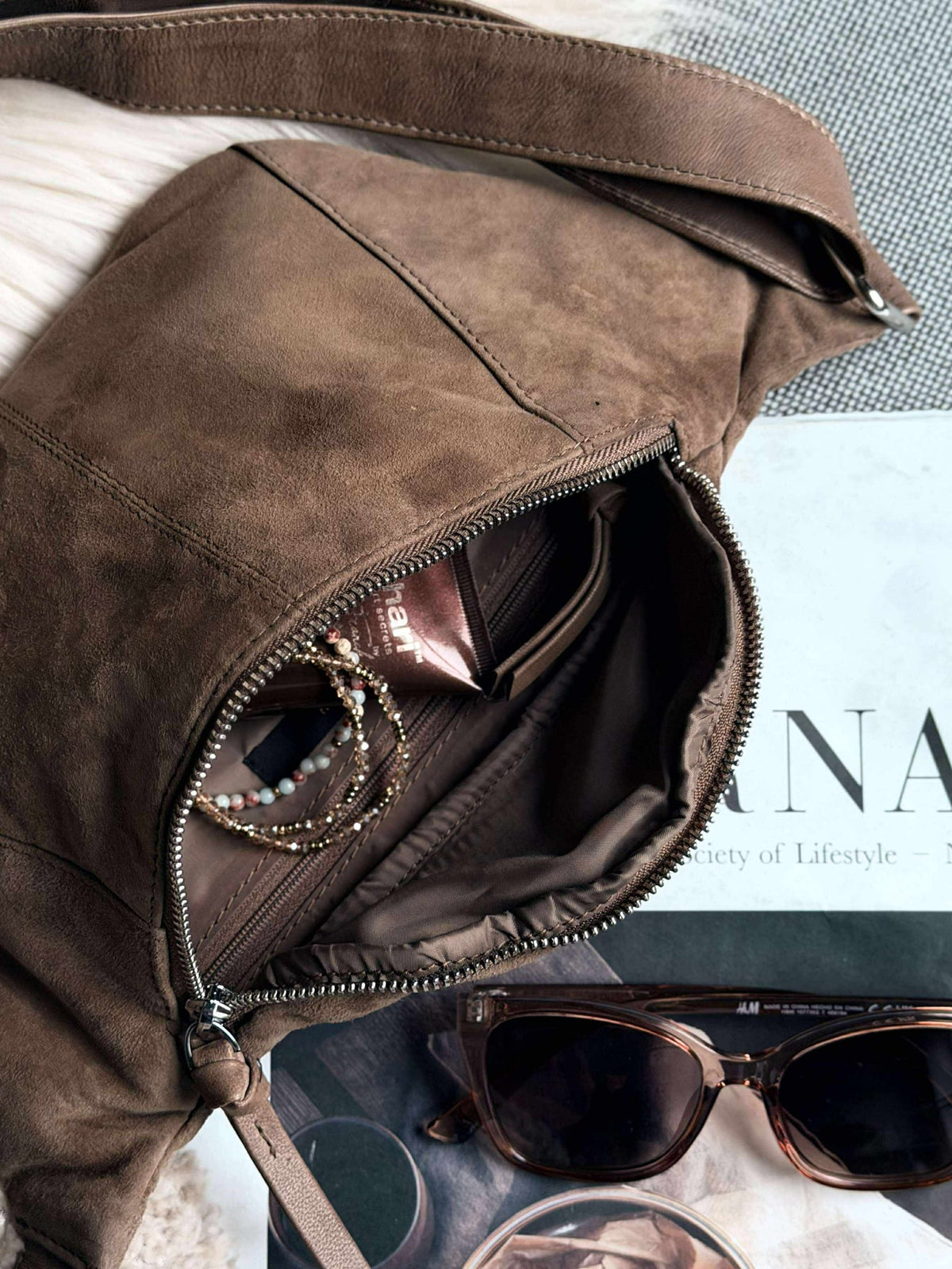 Bumbag JUNE en cuir suédé - Nude brown