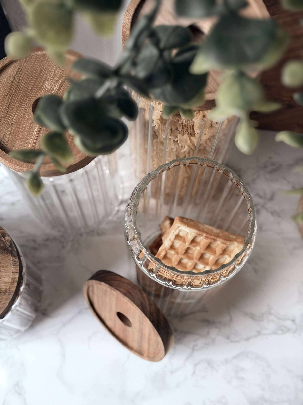 Bocaux de rangement avec couvercles en bois - Lot de 5