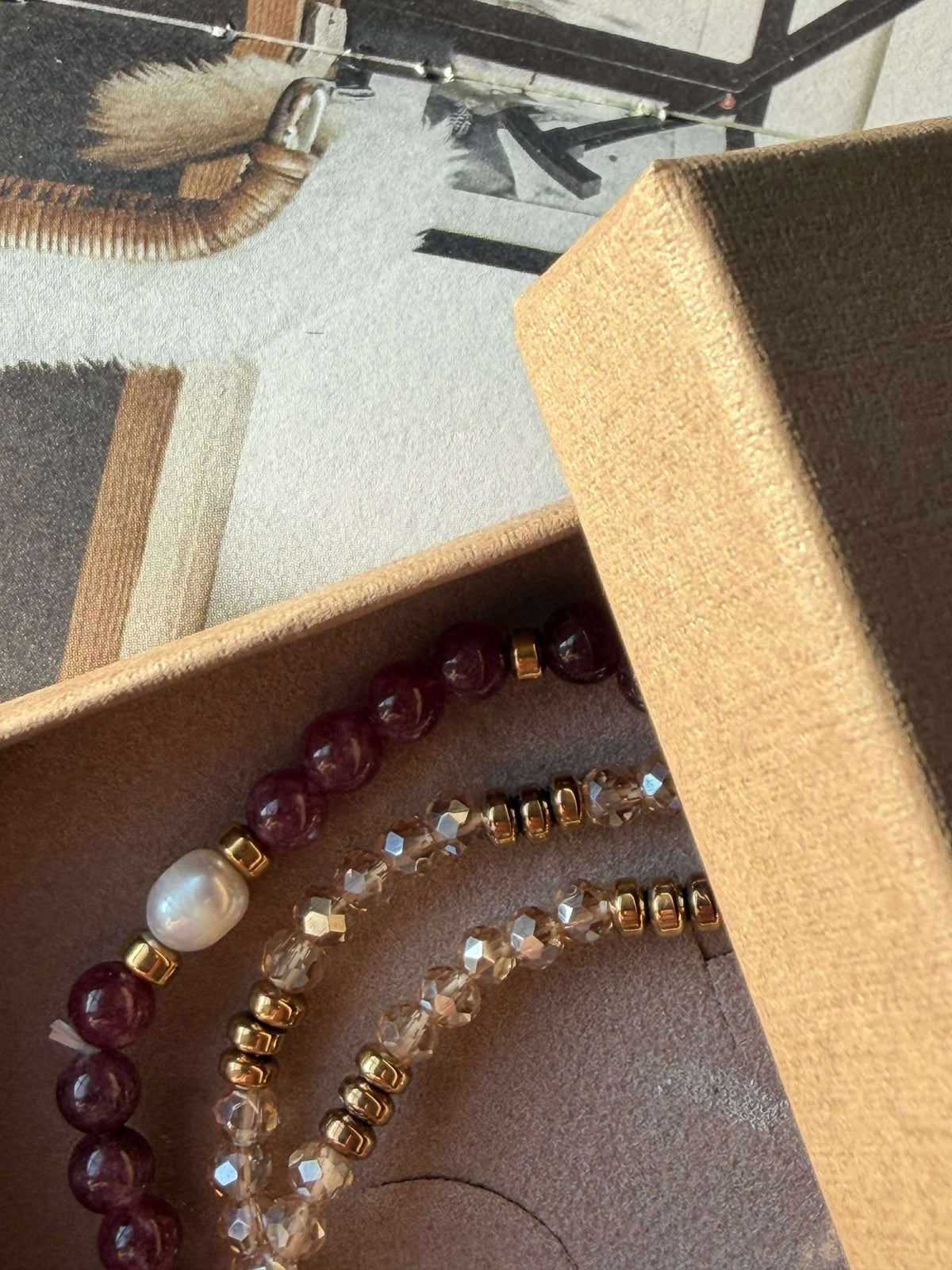 Bracelets Leah Bordeaux/Nature – Lot de 3 pièces