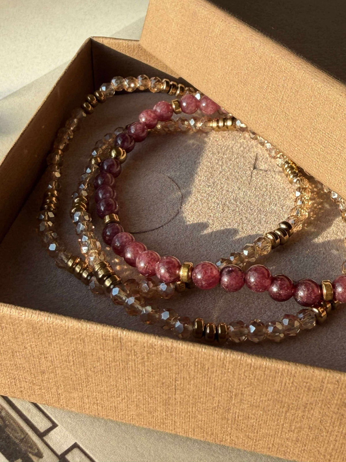 Bracelets Leah Bordeaux/Nature – Lot de 3 pièces
