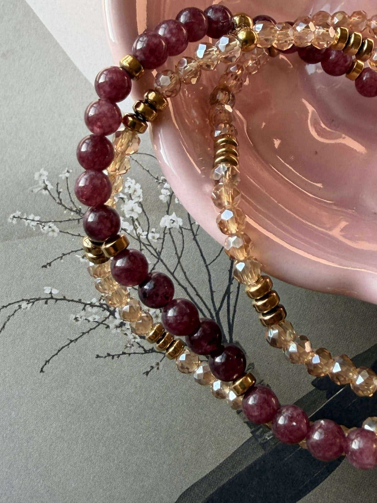 Bracelets Leah Bordeaux/Nature – Lot de 3 pièces