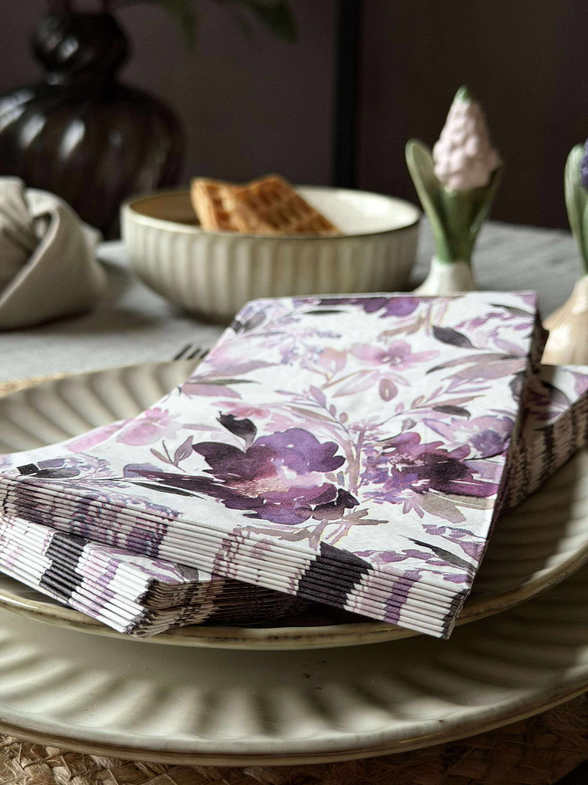 Serviettes Roses Violet/Blanc - 20 pcs.