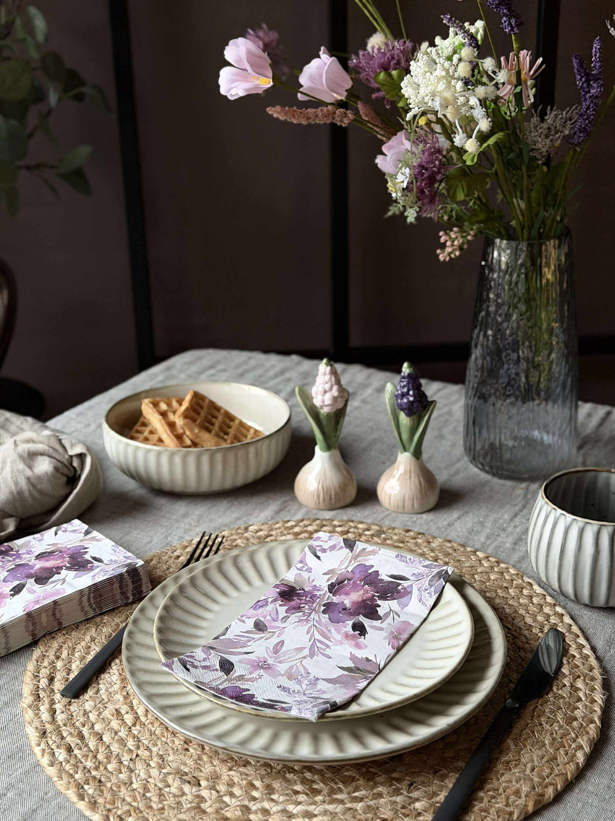 Serviettes Roses Violet/Blanc - 20 pcs.