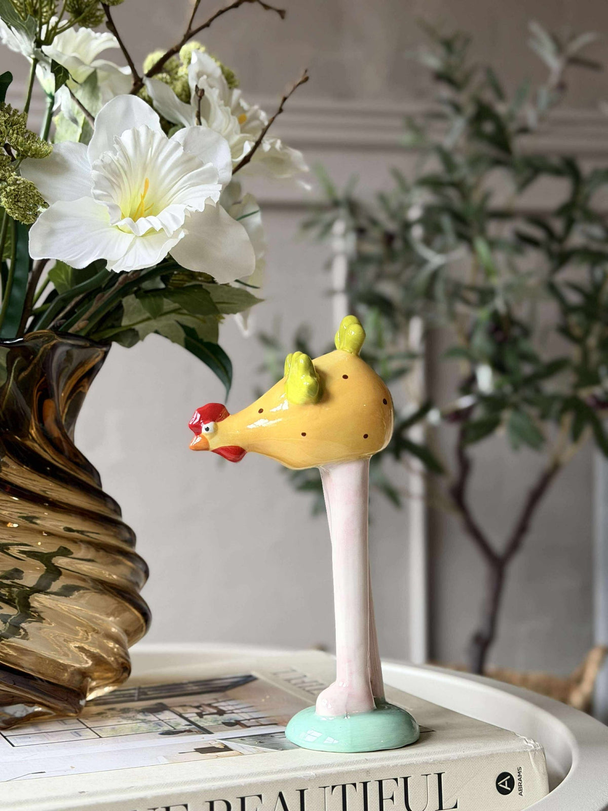 Poule aux longues pattes - Jaune à pois