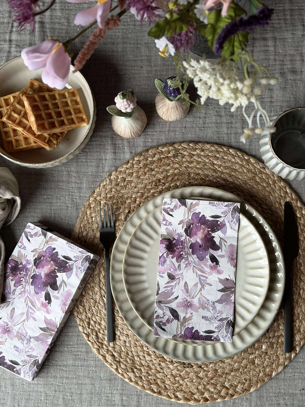 Serviettes Roses Violet/Blanc - 20 pcs.