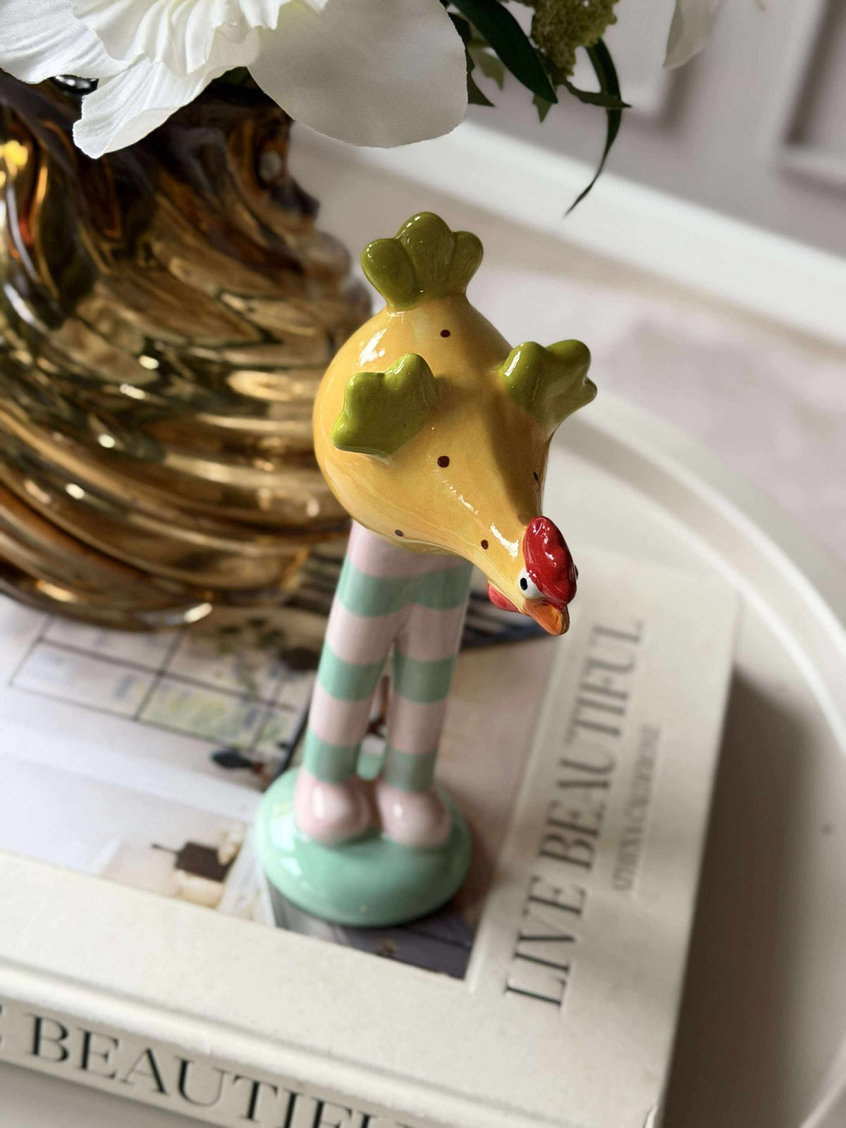 Poule aux longues pattes - Jaune à pois