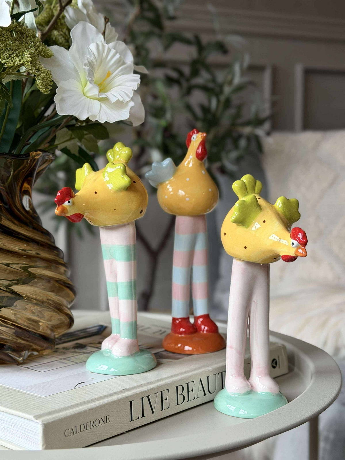 Poule aux longues pattes - Jaune à pois