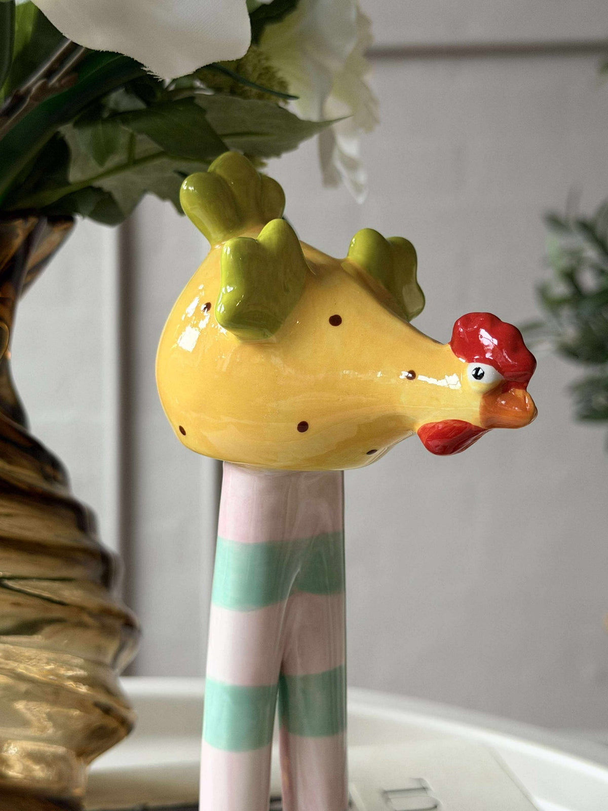 Poule aux longues pattes - Jaune à pois
