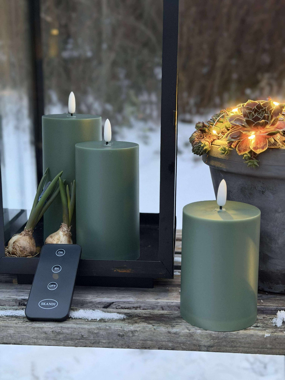 Bougies LED d'extérieur - Lot de 3 - Vert