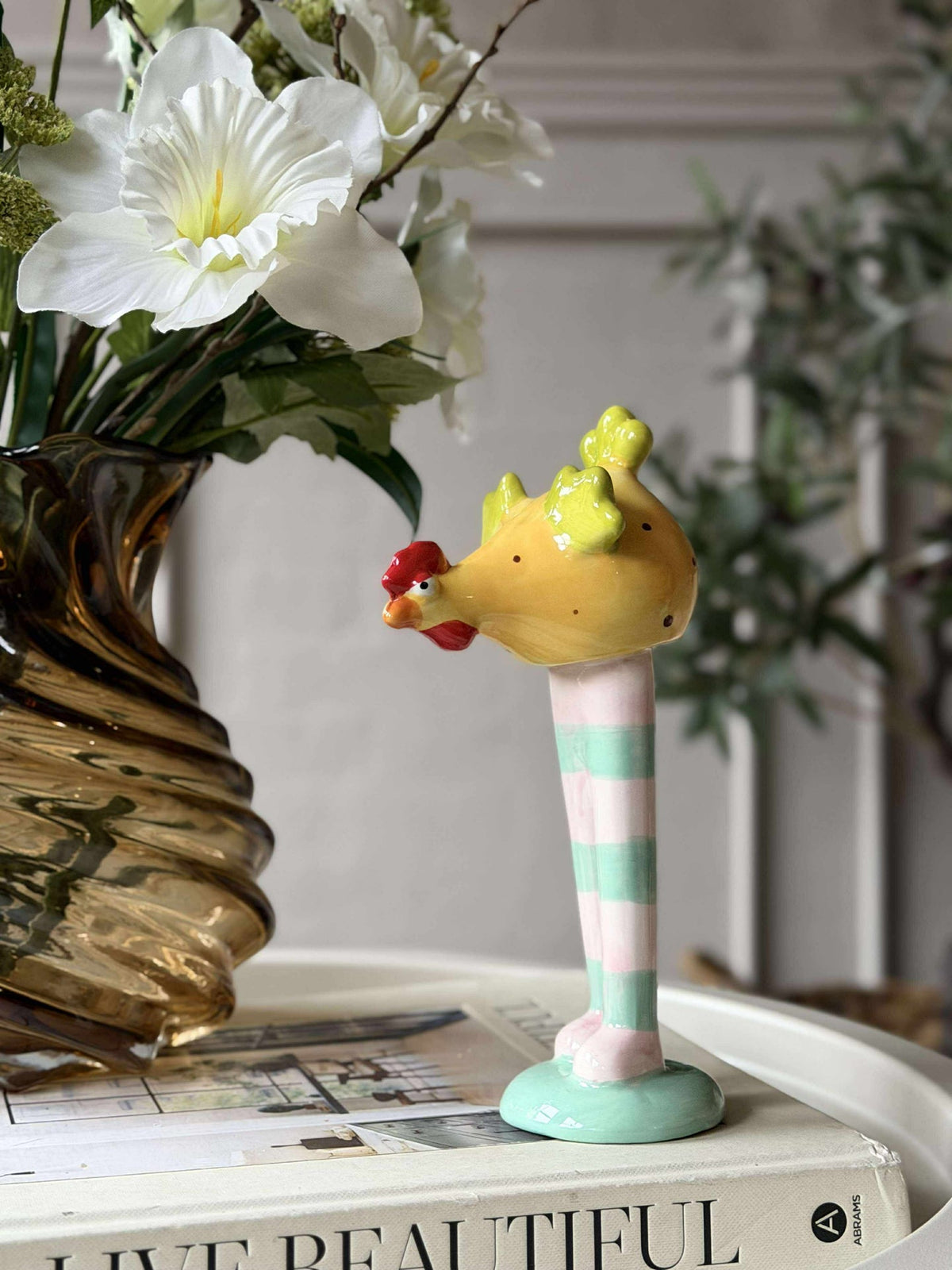 Poule aux longues pattes - Jaune à pois