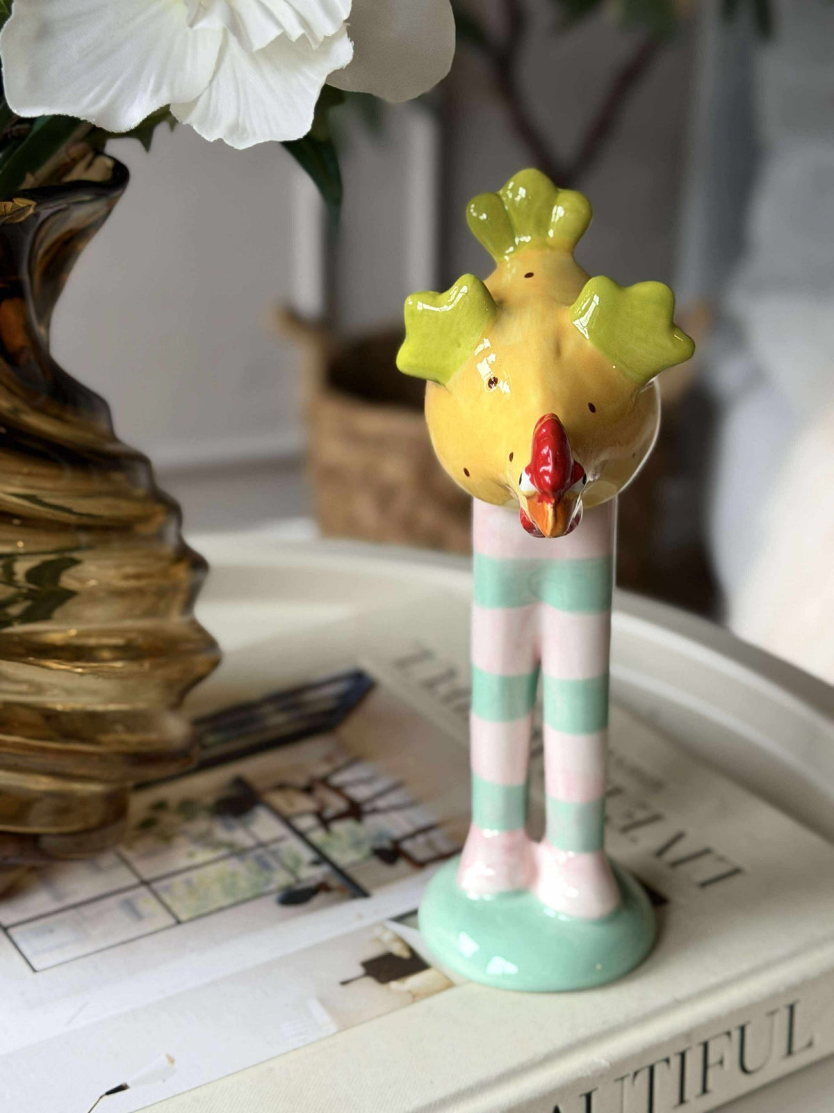 Poule aux longues pattes - Jaune à pois
