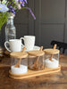 Set de plateau avec plateau, 3 bocaux et cuillères