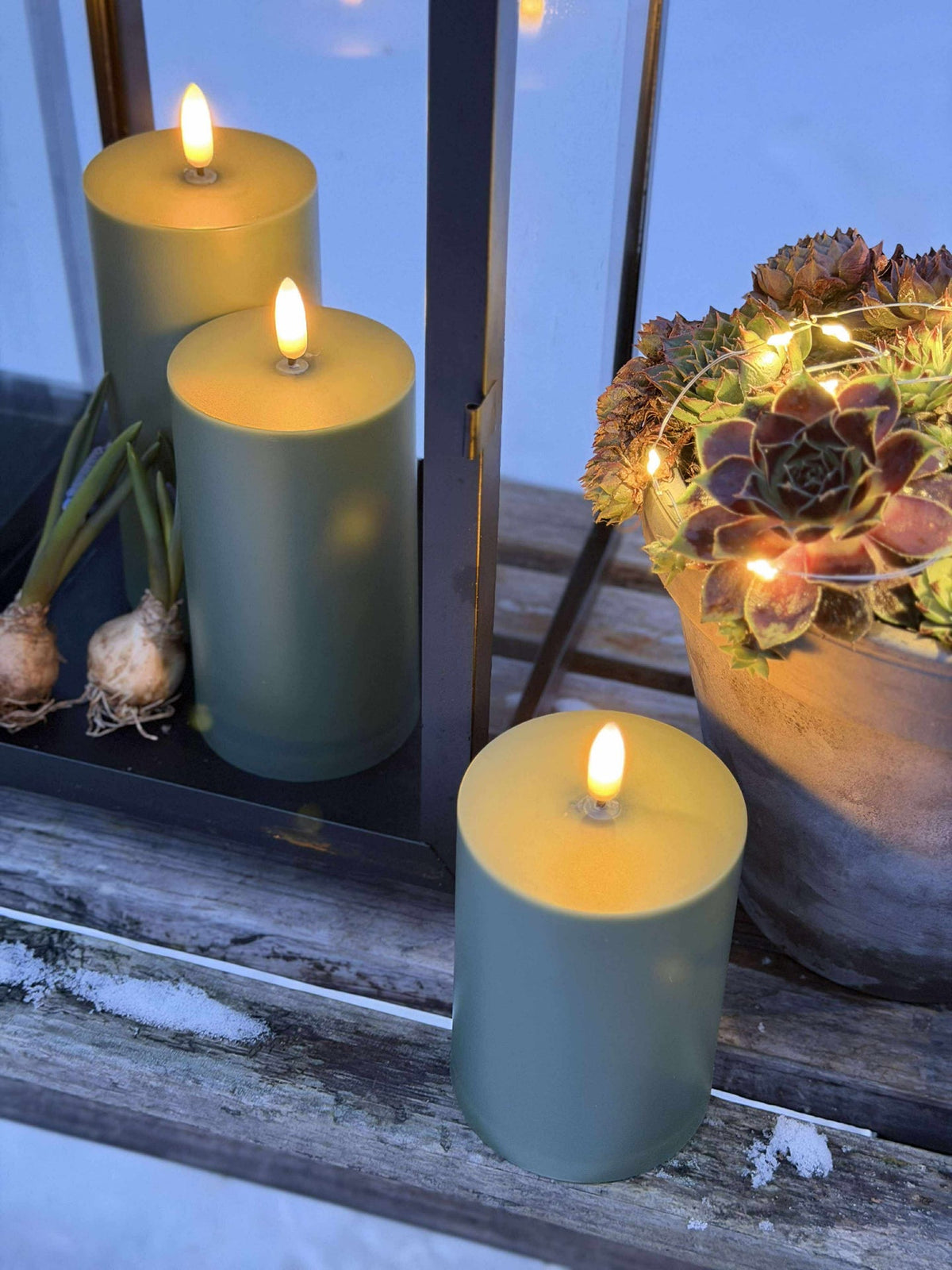 Bougies LED d'extérieur - Lot de 3 - Vert