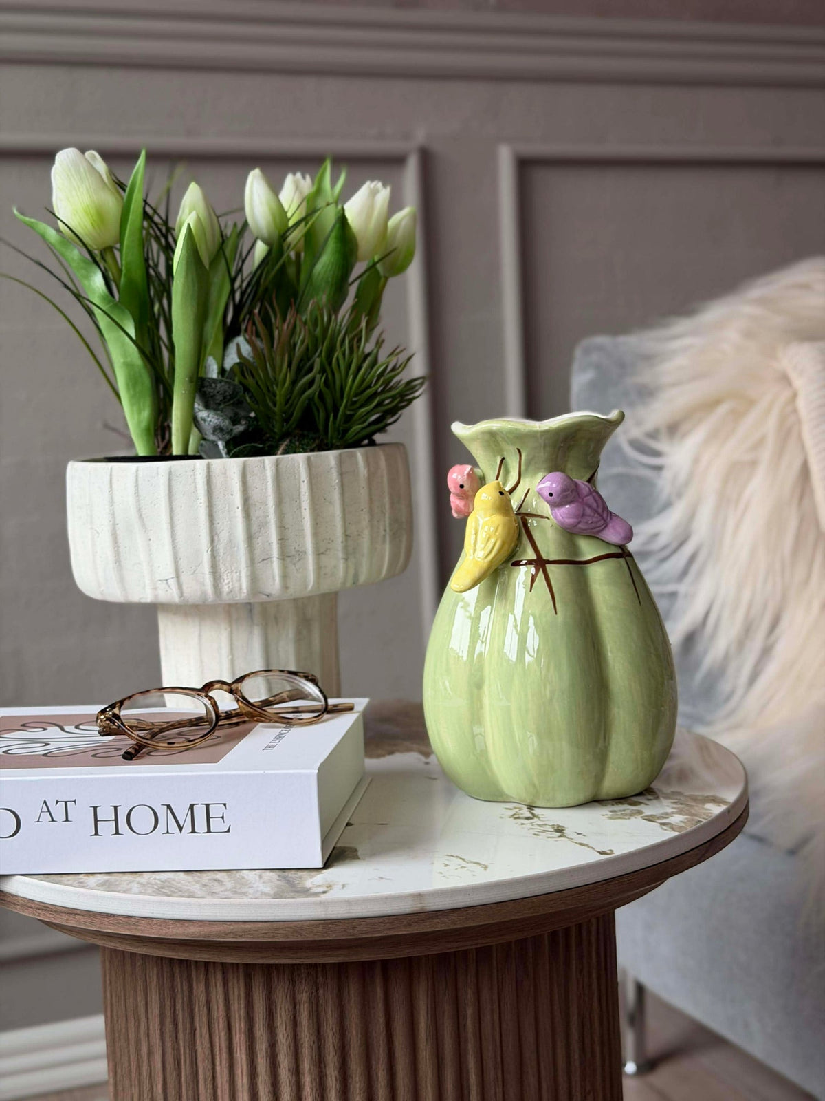 Vase avec déco - Blanc ou Vert