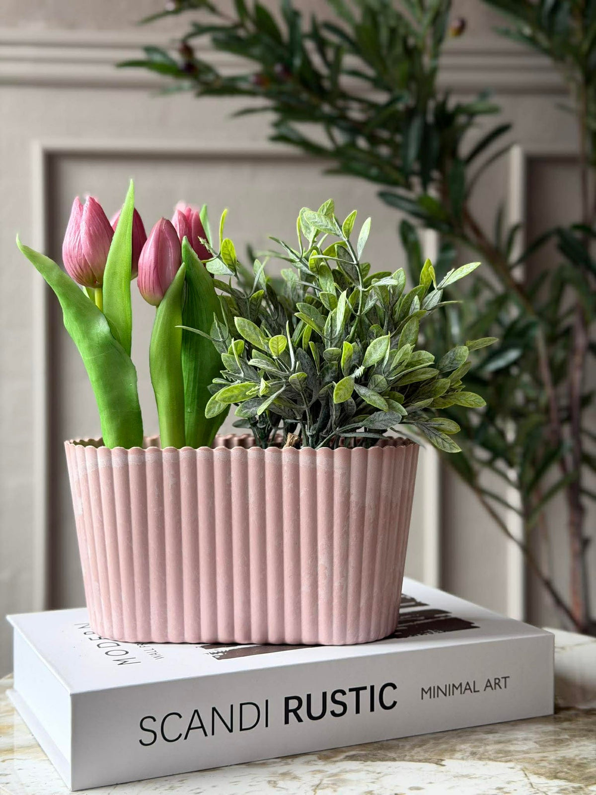 Pot allongé effet béton - Rose