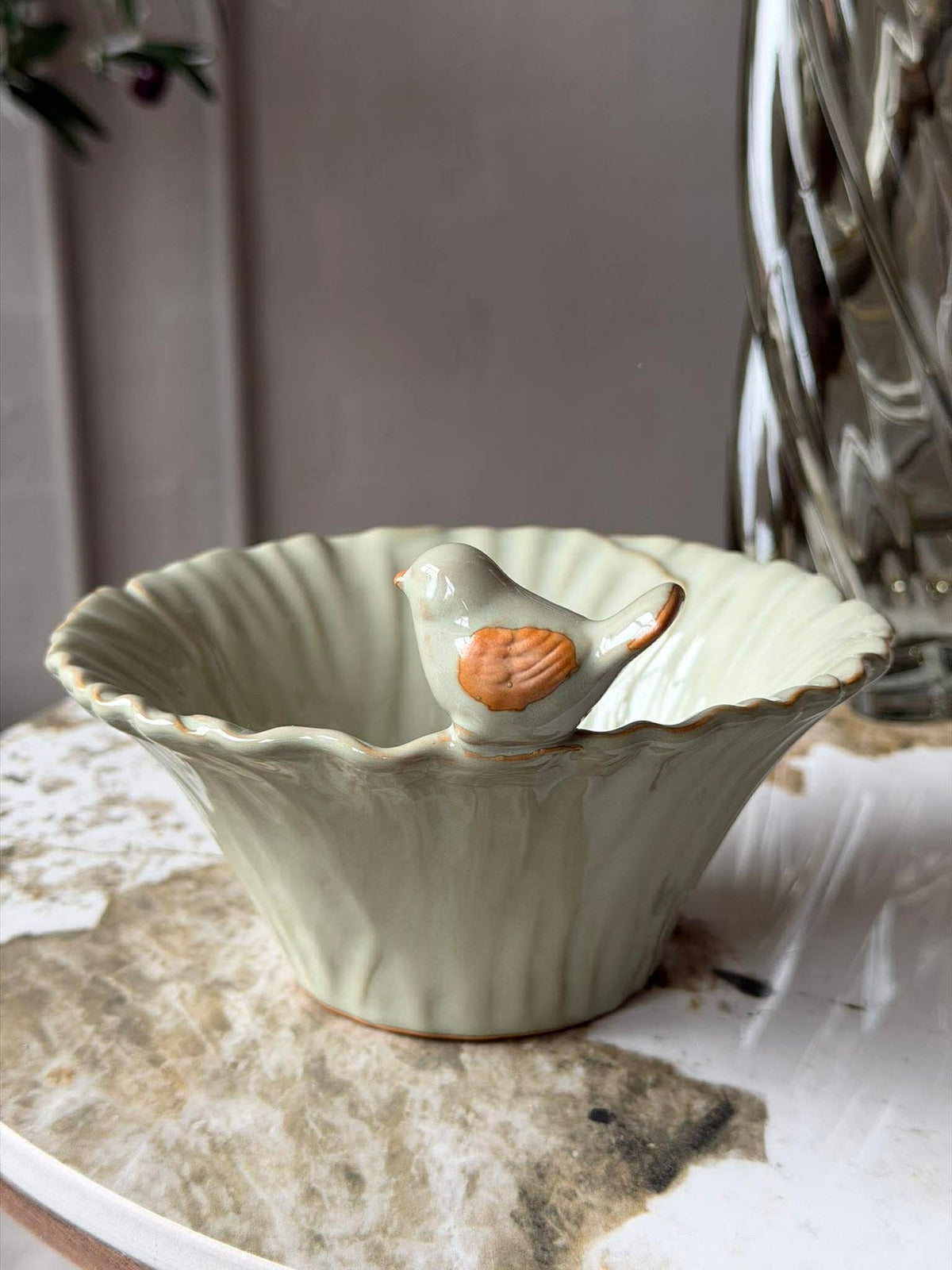 Cache-pot avec oiseau - Vert