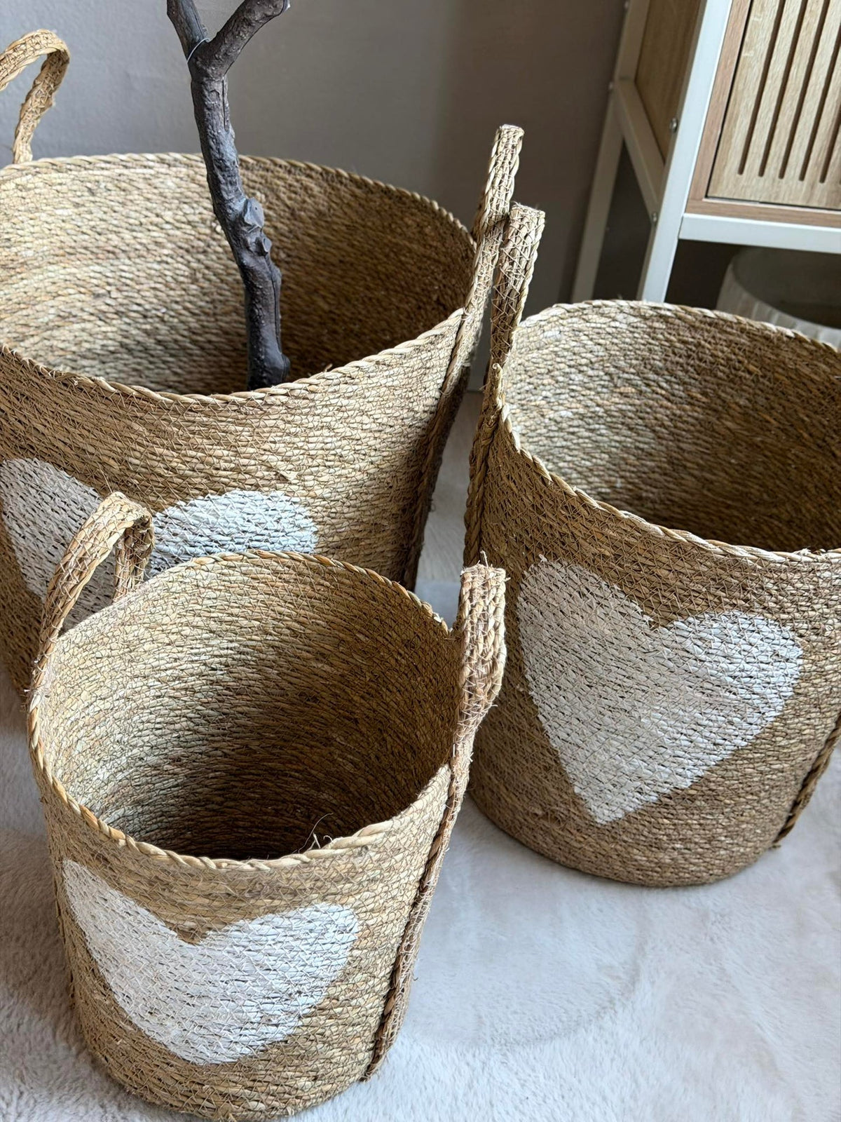 Set de paniers avec cœur - Lot de 3 pièces