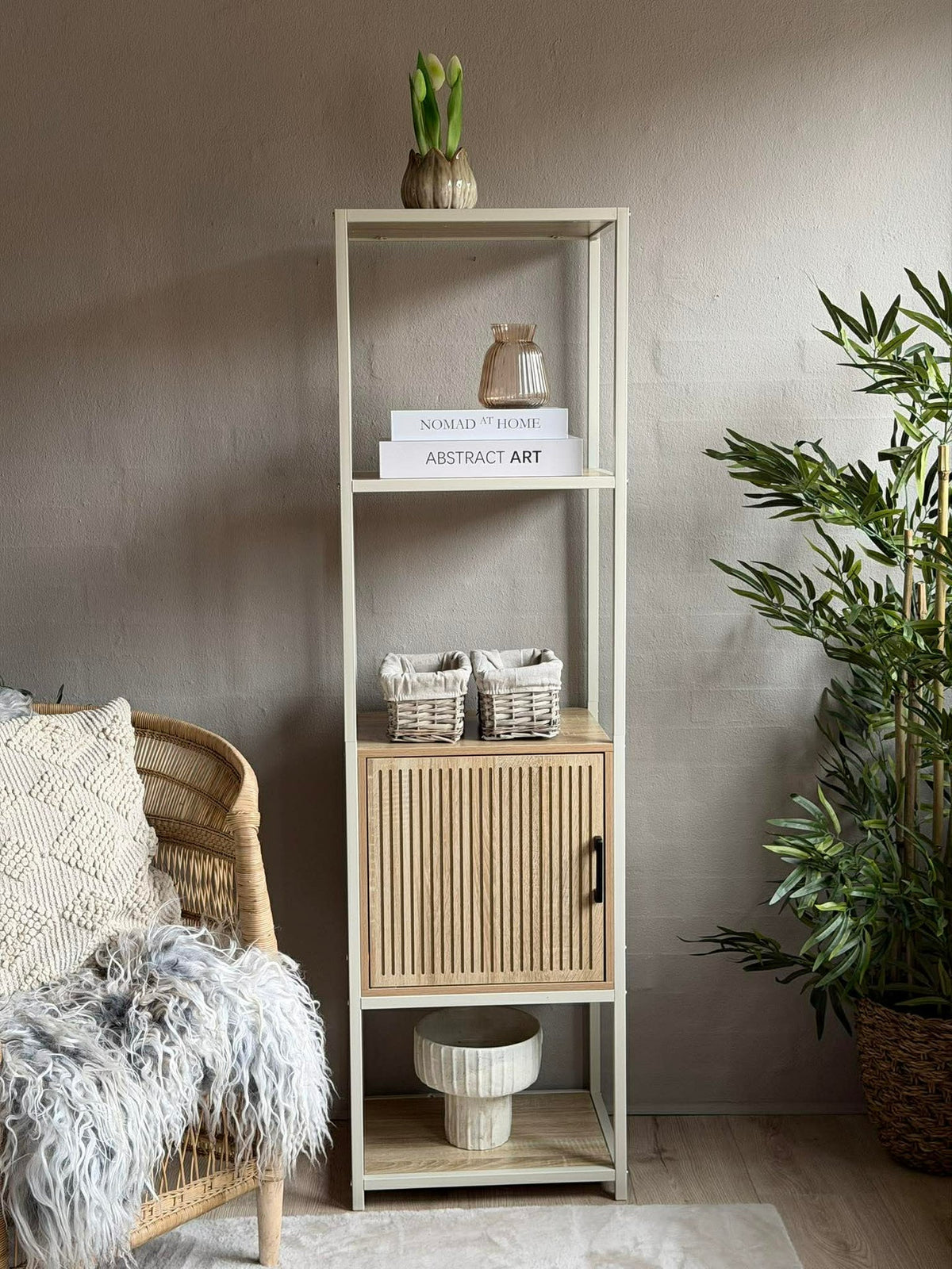 Étagère avec tablettes et armoire - Blanc cassé