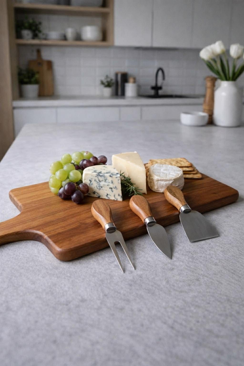 Planche à découper avec 3 couteaux à fromage - Acacia