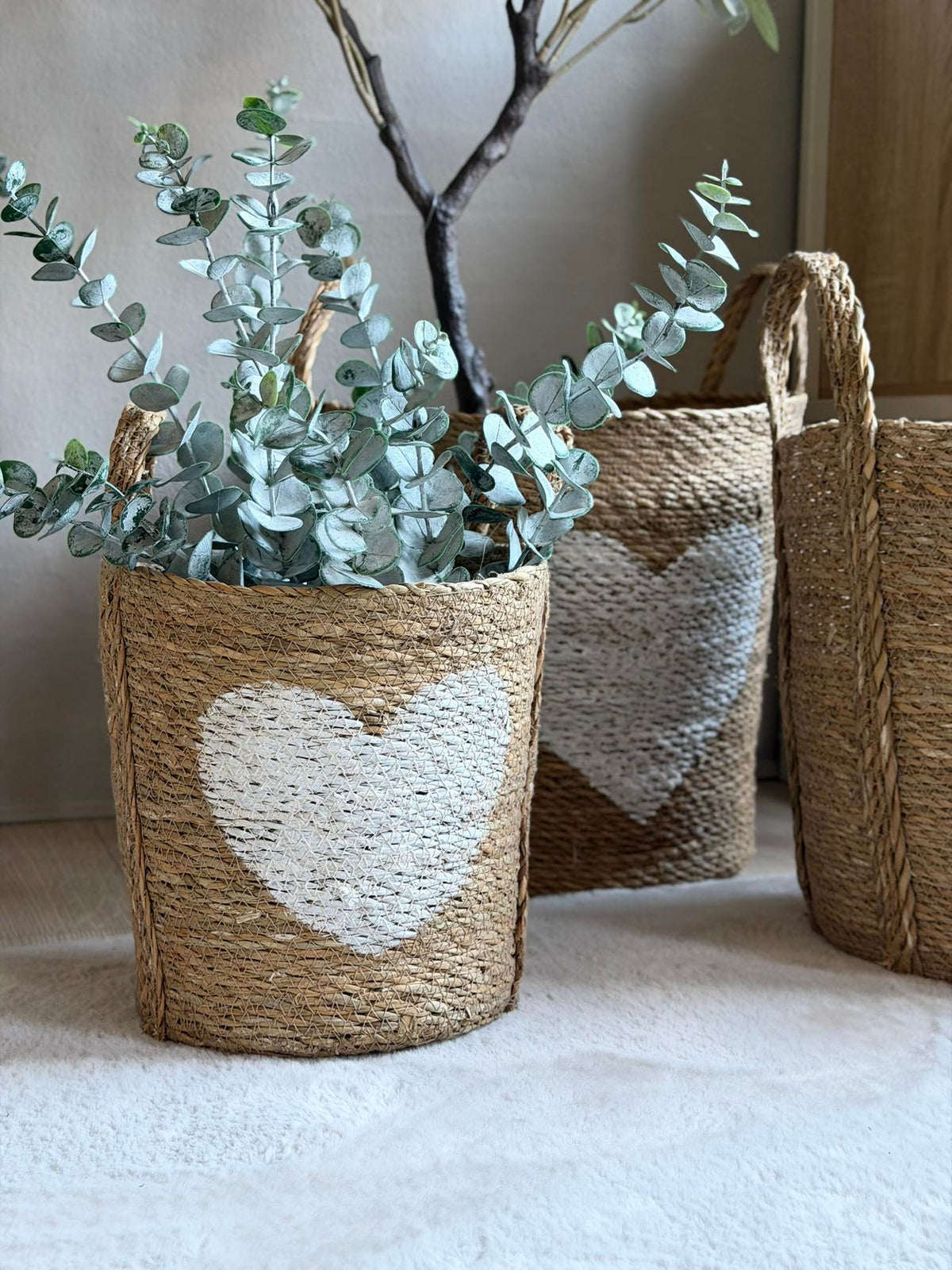 Set de paniers avec cœur - Lot de 3 pièces
