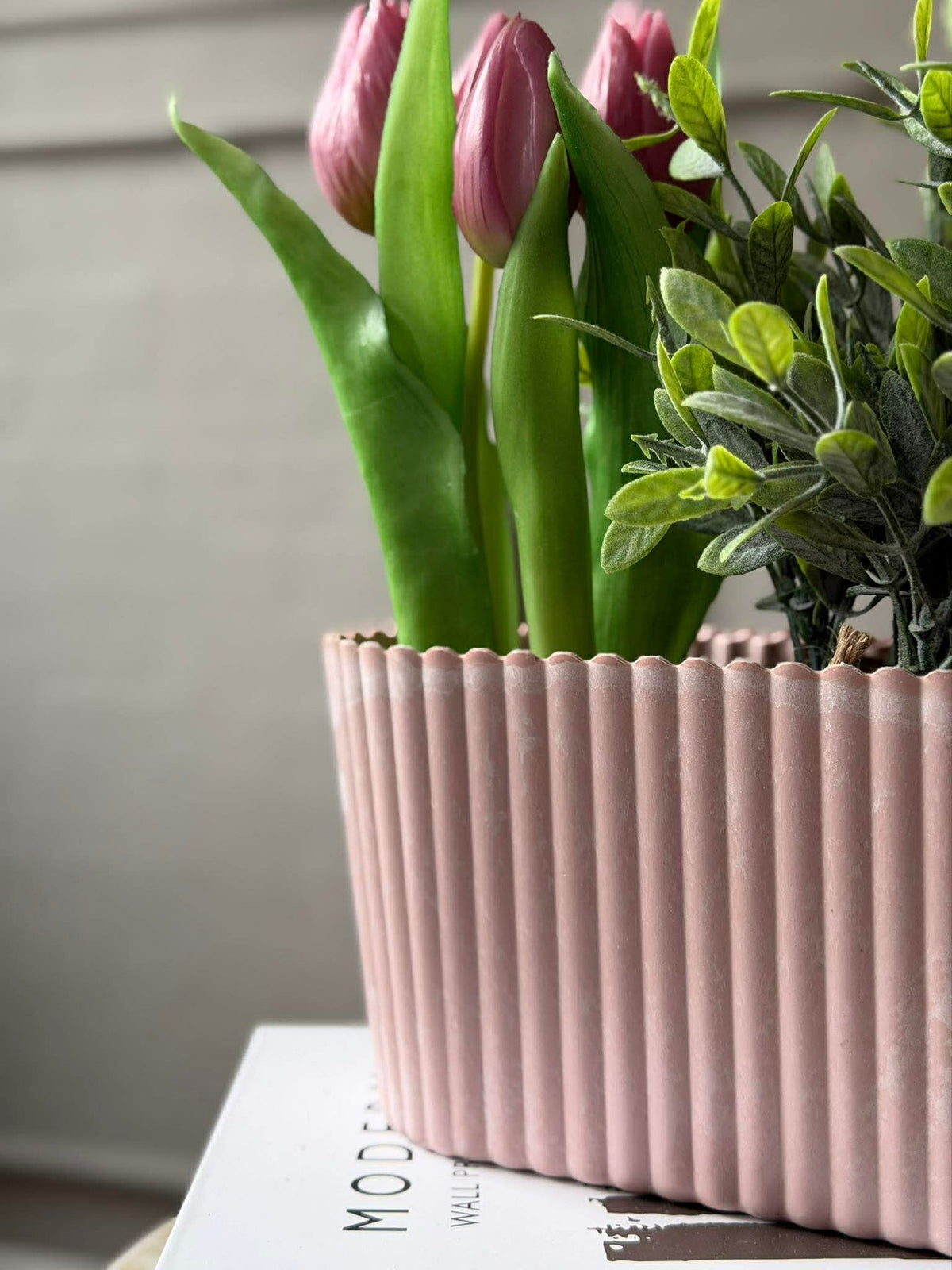 Pot allongé effet béton - Rose