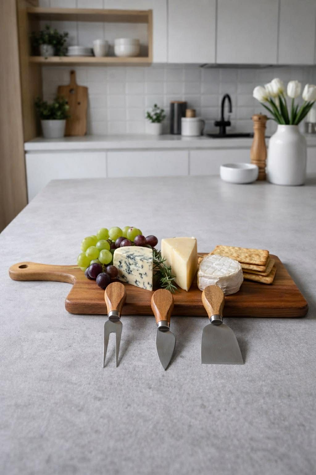Planche à découper avec 3 couteaux à fromage - Acacia